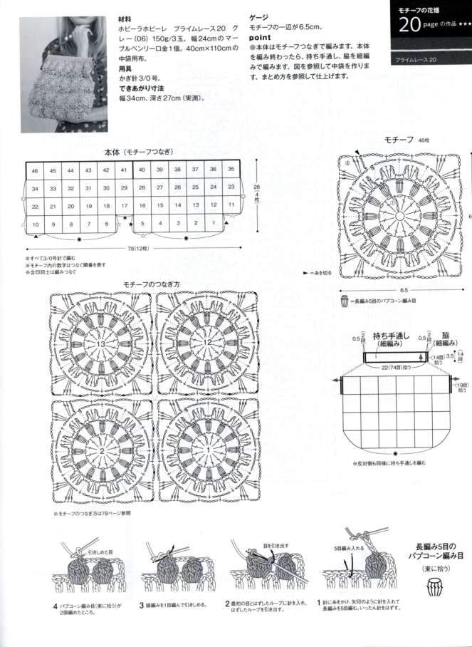 Crochet motifs bag easy pattern
